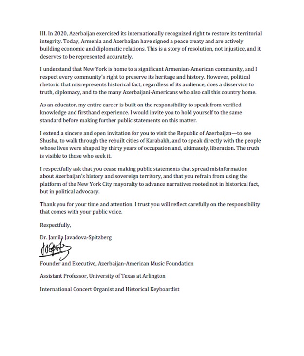 Dünya azərbaycanlıları Nyu-York merinə müraciət etdi